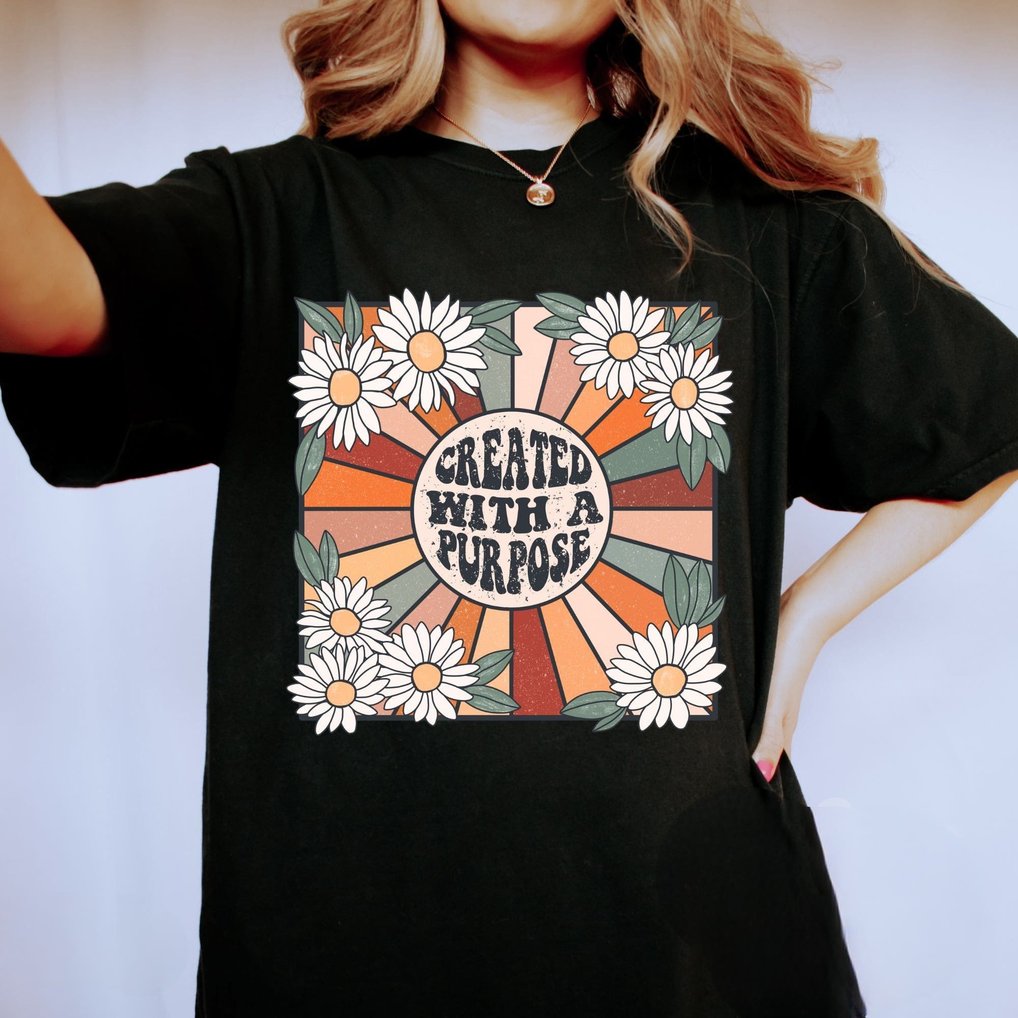 Created With A Purpose Flowers Print T-shirt