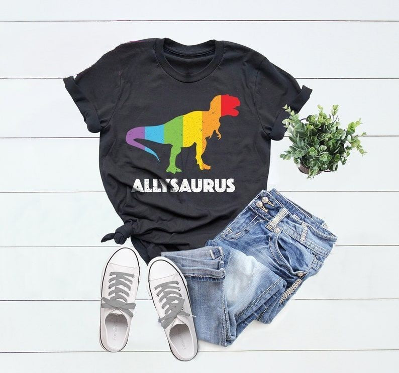 Dinosaur in Rainbow Flag T-shirt