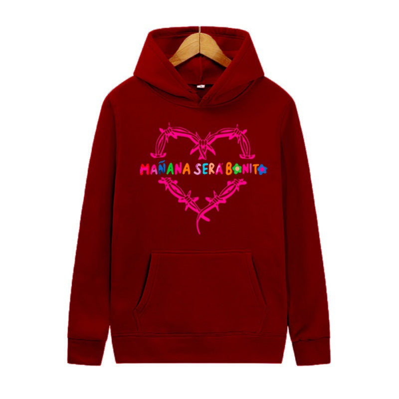 Pink Heart Print Hoodie