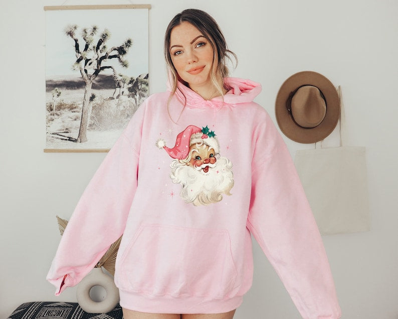 Retro Pink Santa Christmas Hoodie