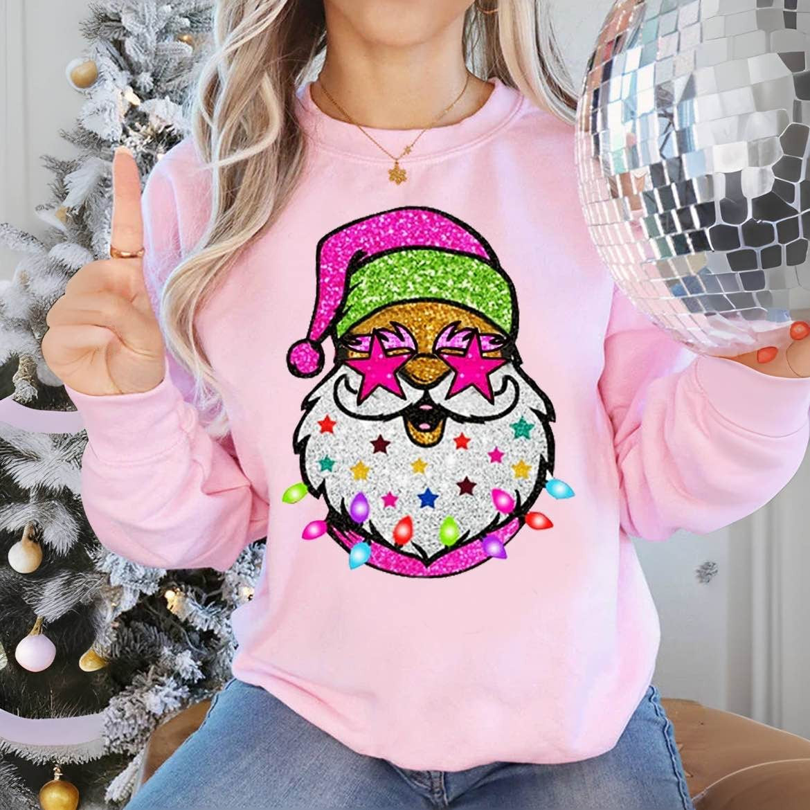 Trendy Pink Santa With Sunglasses Sweatshirt
