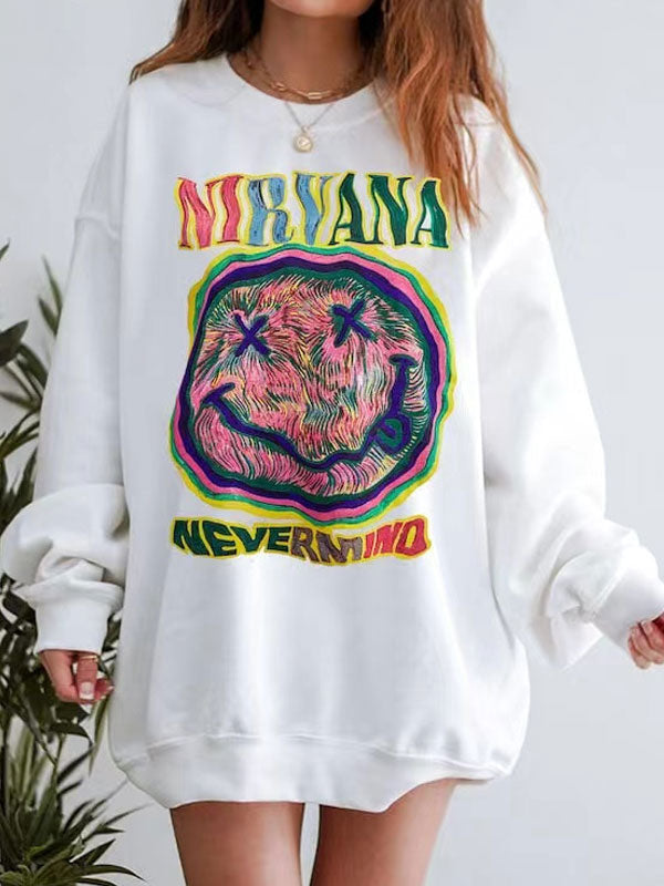 Smile Print Rock Band Sweatshirt