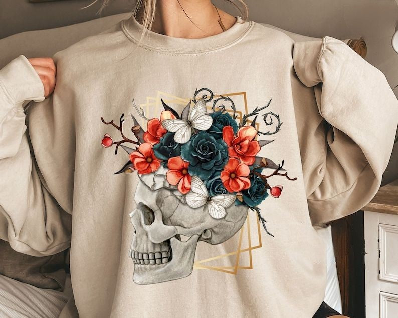 Flower Skull Halloween Crewneck Sweatshirt