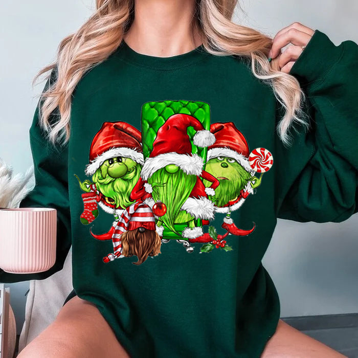 Three Christmas Green Gnomies Sweatshirt